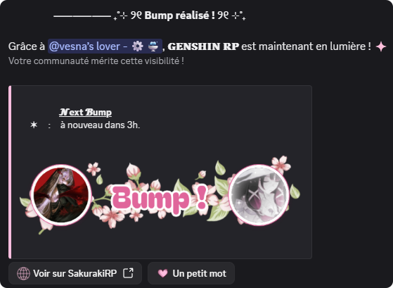 Annonce de bump publiée par SakurakiBot