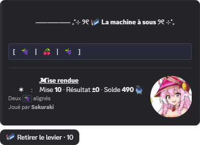 Résultat d'un tirage à la machine à sous