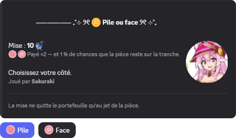 Table de pile ou face avec ses deux boutons