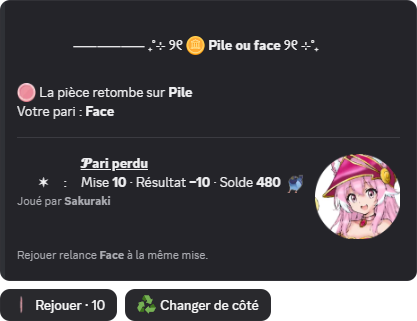 Résultat d'un pile ou face perdu