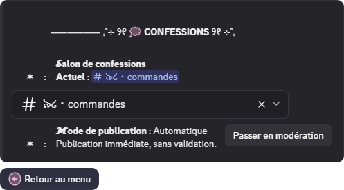 Panneau de configuration des confessions en mode automatique