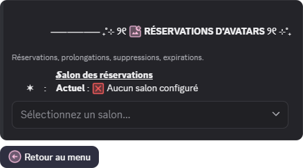 Panneau de configuration des réservations d'avatars