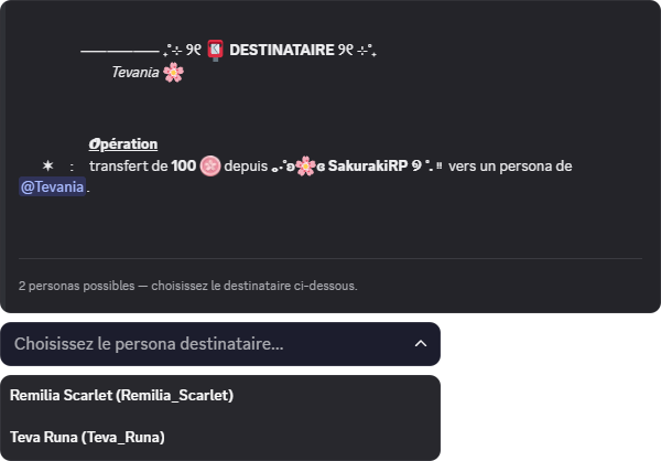 Menu de sélection du persona destinataire