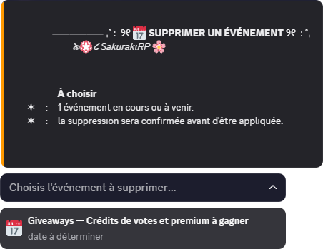 Sélection de l'événement à supprimer