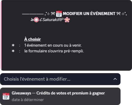 Sélection de l'événement à modifier
