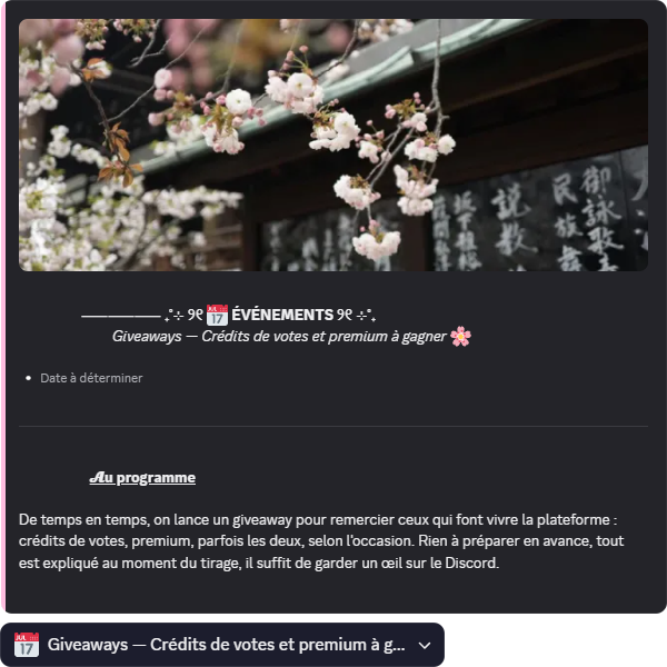 Liste des événements du serveur