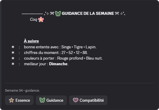 Vue Guidance avec les chiffres, couleurs et meilleur jour