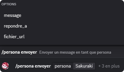 Options de la commande /persona envoyer
