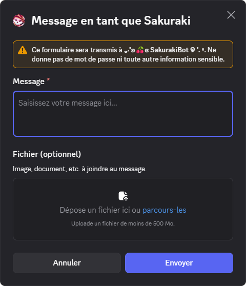 Formulaire d'envoi d'un message de persona