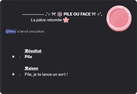 Résultat d'un lancer de pièce par SakurakiBot