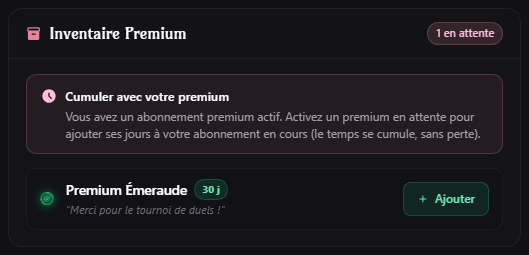 Inventaire Premium avec un premium en attente