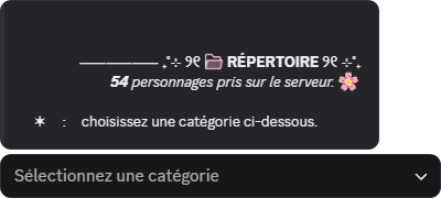 Répertoire des personnages affiché par SakurakiBot