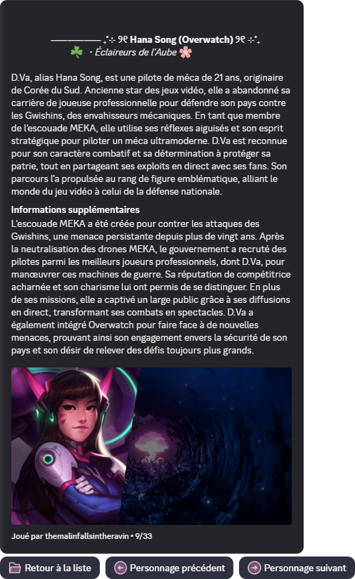 Fiche détaillée d'un personnage du répertoire