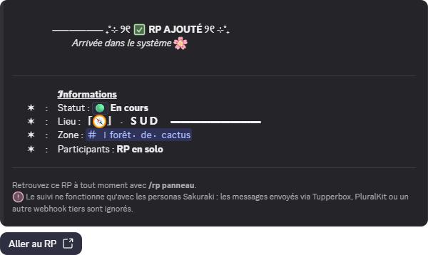 Confirmation de l'ajout d'un RP au suivi