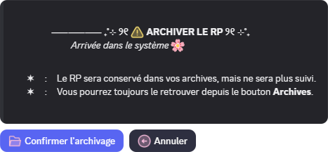 Écran de confirmation avant archivage
