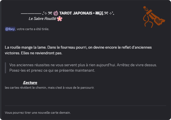 Carte de tarot japonais tirée par SakurakiBot