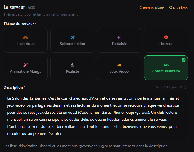 Sélection du thème Communautaire dans le formulaire