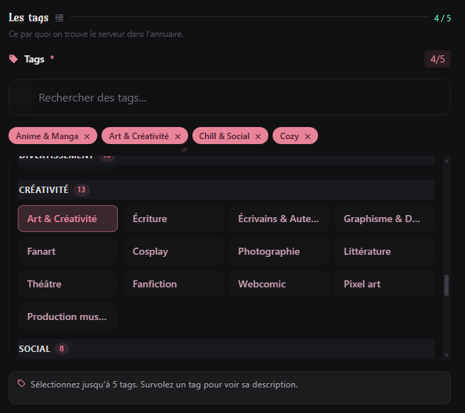Liste de tags communautaires, famille Créativité