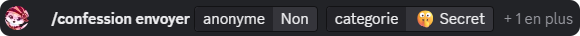 Options de la commande /confession envoyer dans la barre de saisie Discord
