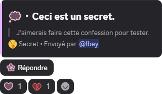 Confession publiée par SakurakiBot avec son bouton Répondre et ses réactions