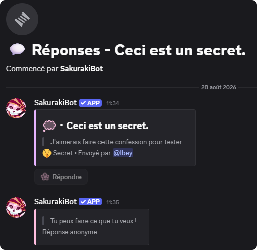 Fil de discussion contenant la confession et ses réponses