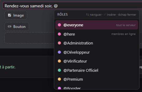 Liste d'autocomplétion des rôles du serveur