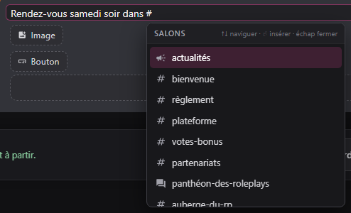 Liste d'autocomplétion des salons du serveur