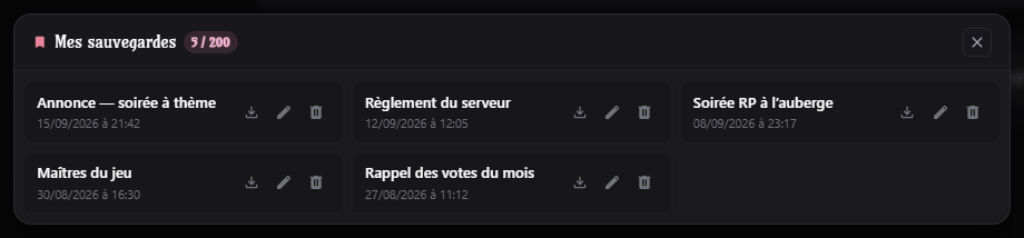 Liste des sauvegardes de messages