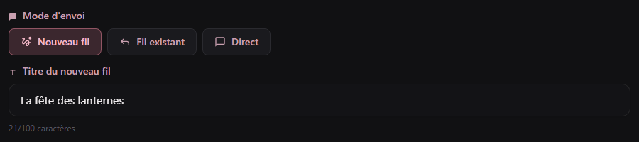 Mode Nouveau fil avec son champ de titre