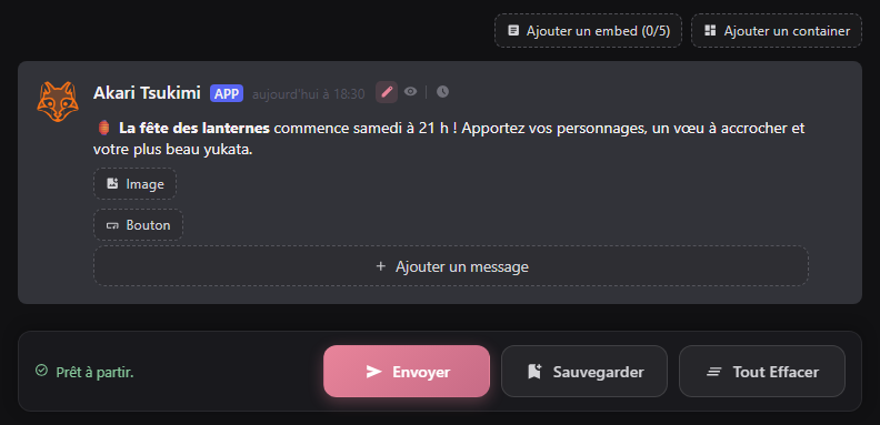 Éditeur de message avec ses boutons d'ajout