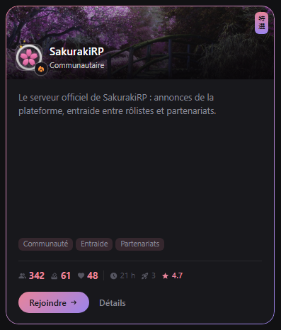 Carte d'un serveur Premium dans une liste